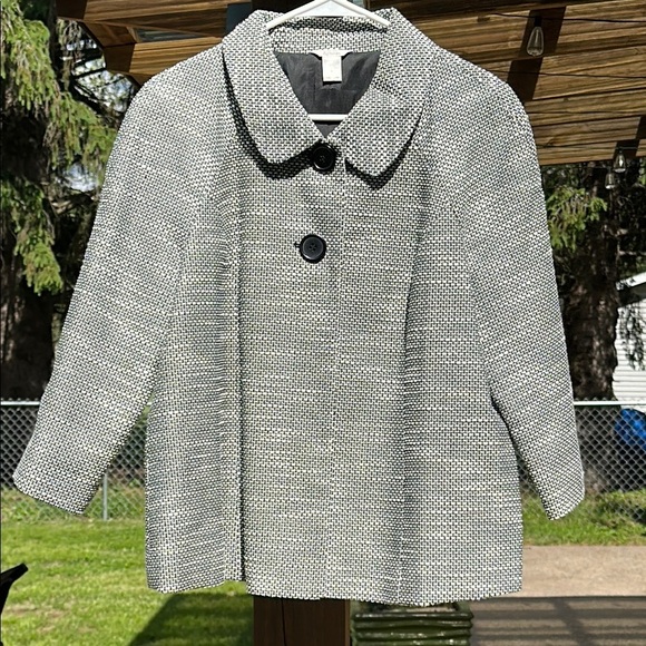 Christopher & Banks Missy Tweed Coat Jacket Grey& Black Women's Large Classy EUC - Picture 2 of 15